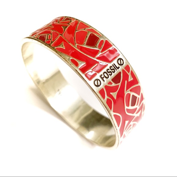 Fossil Red and Vintage Gold Tone Bangle Bracelet - Picture 1 of 3